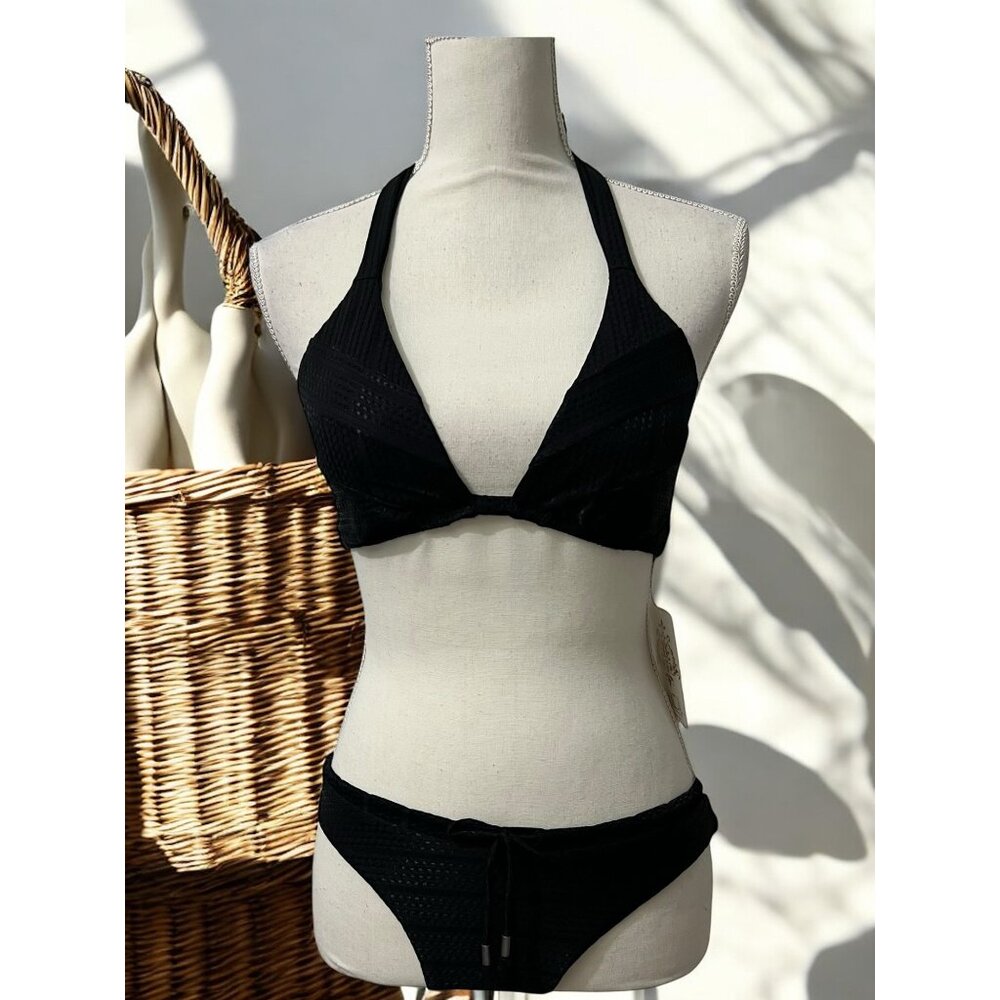 BECCA Black Bikini Top with High Rise‎ Bottoms Size M NWT